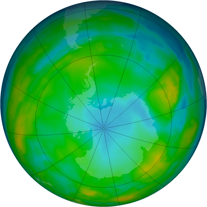 Antarctic ozone map for 22 July 2015